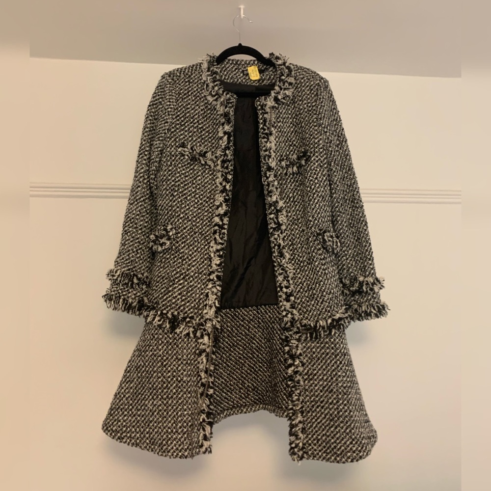 Dear Creatures Tweed Pea Coat Black and White